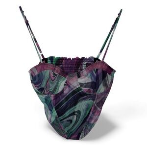 Remade by Marques Almeida Purple and Green Swirl Patterned Corset Top
